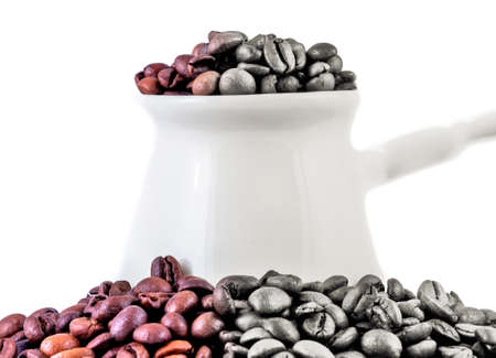 White turk with coffee on white isolated background in half of colourの写真素材