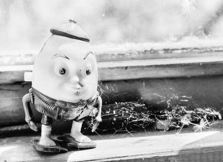 Humpty Dumpty toy old for editorial pictures in black and white