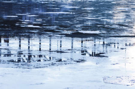 Abstract reflection in quiet water winter at day