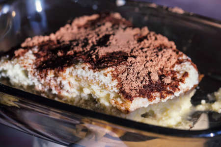 Homemade tasty tiramisu in plate for comfort partyの写真素材
