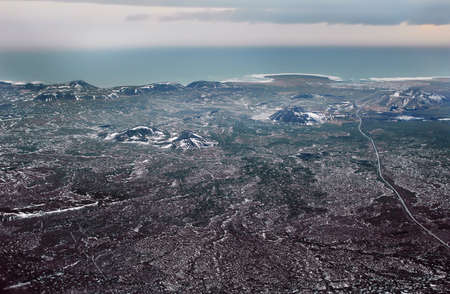 View winter magic Iceland from high planeの写真素材