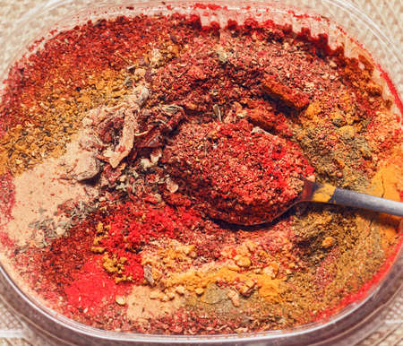 Beauty dry multicolored spices in powder for tasty cooking