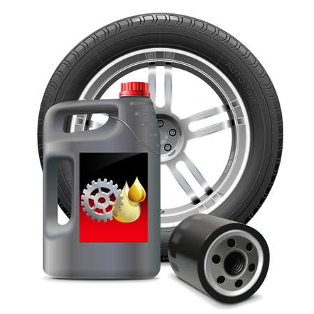 Vector Engine Oil with Oil Filter and Tireのイラスト素材