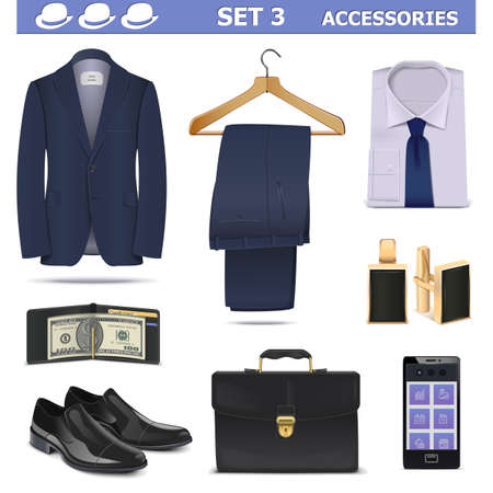 Vector Male Accessories Set 3 isolated on white backgroundのイラスト素材