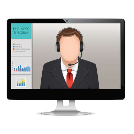Vector Computer Webinar Concept isolated on white backgroundのイラスト素材