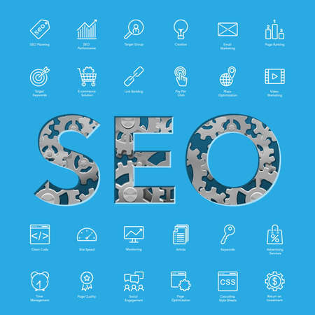 SEO Processing isolated on blue backgroundのイラスト素材