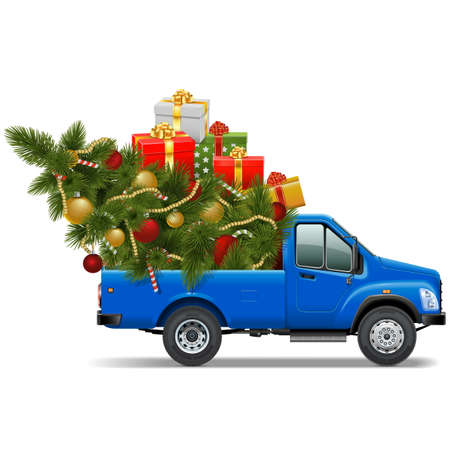 Vector Christmas Pickup isolated on white backgroundのイラスト素材