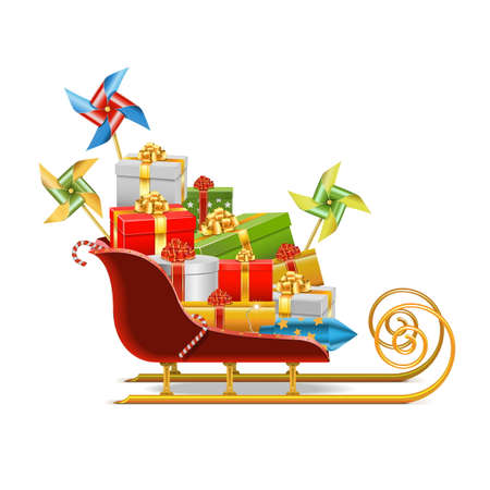 Vector Sled with Gifts isolated on white backgroundのイラスト素材