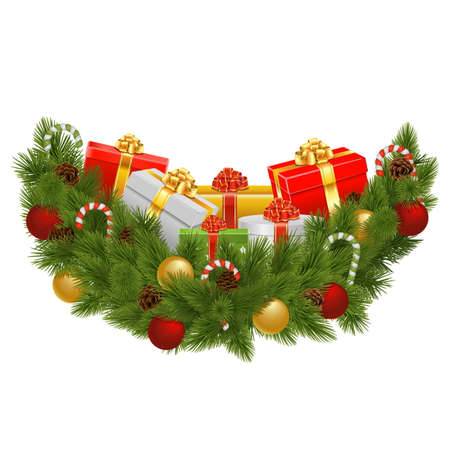 Vector Christmas Decoration with Gifts isolated on white backgroundのイラスト素材