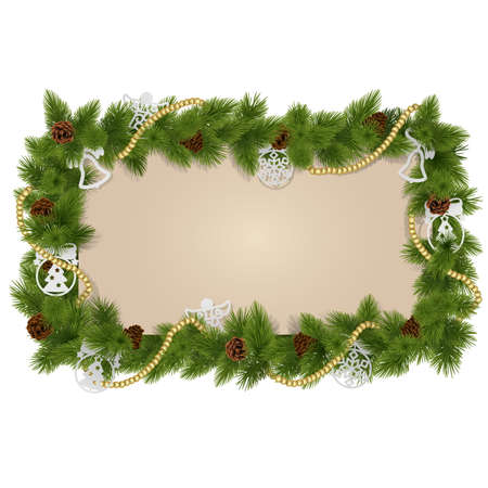 Vector Fir Frame with Decorations isolated on white backgroundのイラスト素材