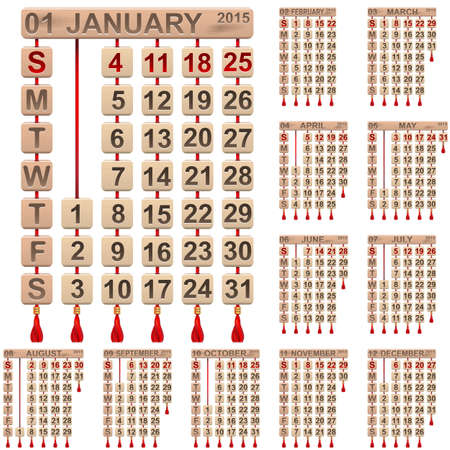 Vector Calendar 2015 isolated on white backgroundのイラスト素材