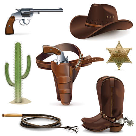 Vector Cowboy Icons isolated on white backgroundのイラスト素材