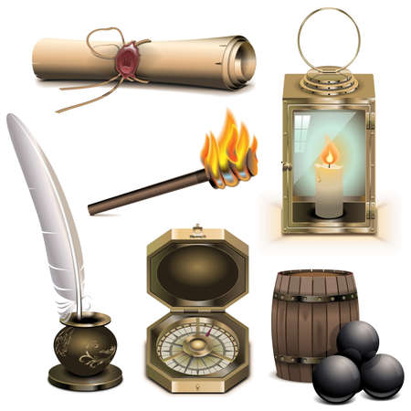 Vector Pirate Icons Set 3 isolated on white backgroundのイラスト素材