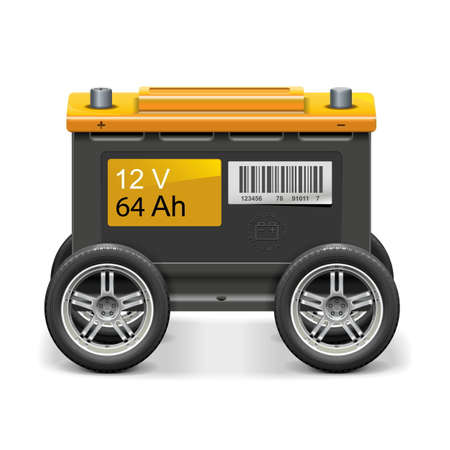 Vector Car Battery on Wheels isolated on white backgroundのイラスト素材