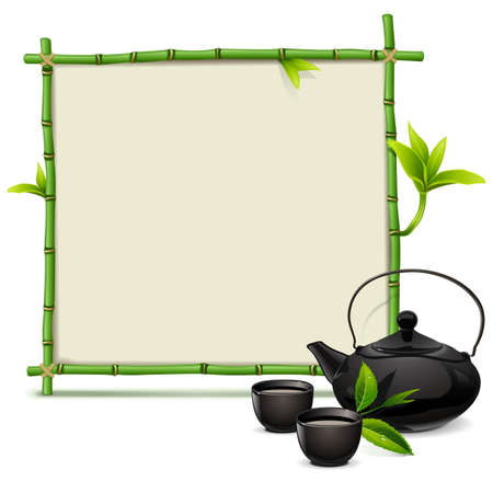 Vector Bamboo Frame with Tea isolated on white backgroundのイラスト素材