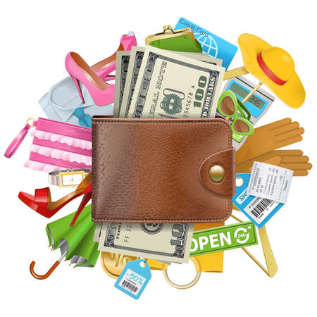Vector Shopping Concept with Wallet isolated on white backgroundのイラスト素材