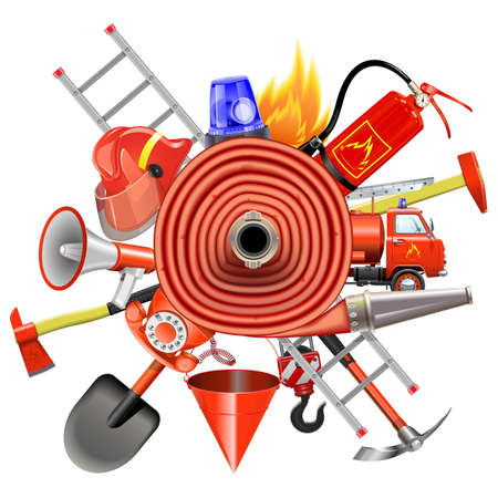 Vector Fire Prevention Concept with Firehose isolated on white background