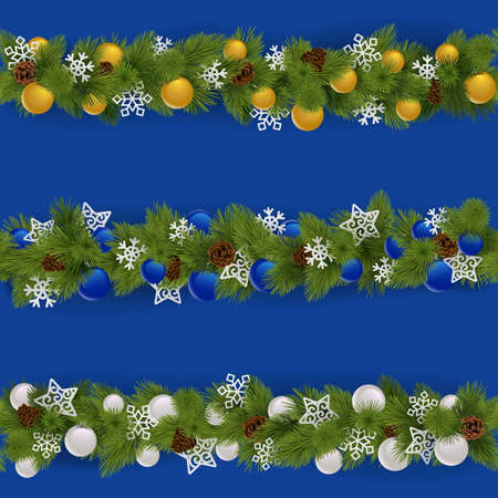 Vector Christmas Borders Set 2 isolated on blue backgroundのイラスト素材