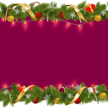 Vector Christmas Border with Garland isolated on white backgroundのイラスト素材
