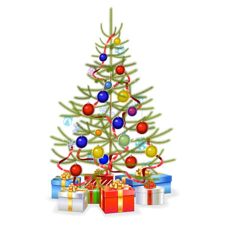 Vector Christmas Fir with Gifts isolated on white backgroundのイラスト素材
