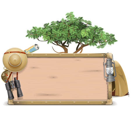 Vector Safari Wooden Board isolated on white backgroundのイラスト素材