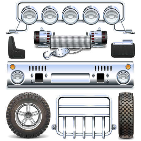 Offroad Car Spares isolated on white backgroundのイラスト素材