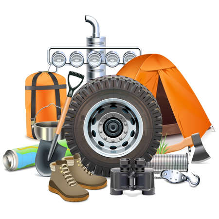 Auto Camping Concept isolated on white backgroundのイラスト素材