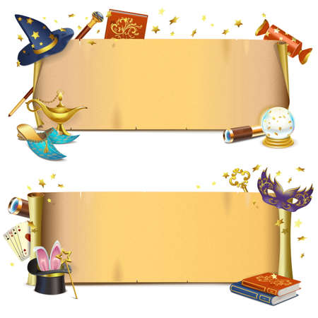 Vector Magic Paper Scrolls isolated on white backgroundのイラスト素材