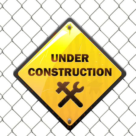 Vector Under Construction Sign with Mesh isolated on white backgroundのイラスト素材