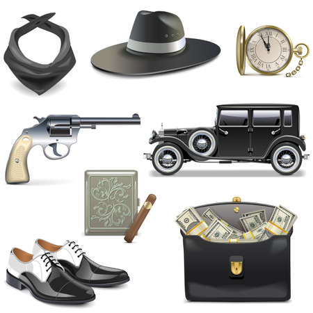 Gangster Icons isolated on white backgroundのイラスト素材