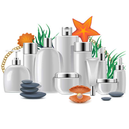 Thalassotherapy with Cosmetic Packaging isolated on white backgroundのイラスト素材