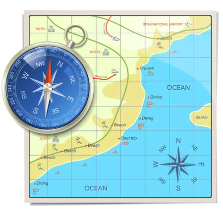 Beach Map with Compass isolated on white backgroundのイラスト素材