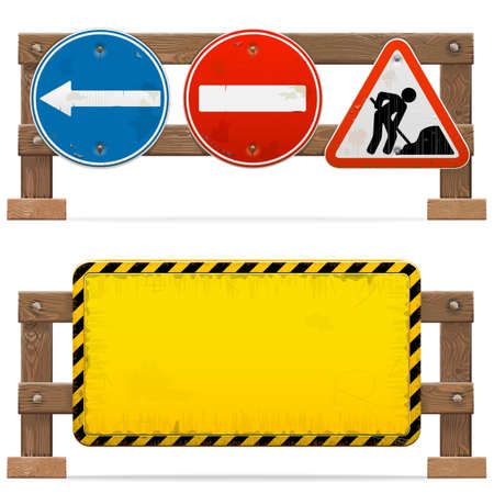Barriers with Road Signs isolated on white backgroundのイラスト素材