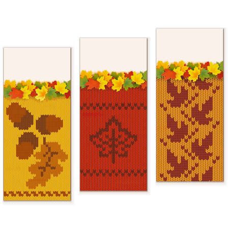 Autumn Knitted Banners Set 2 isolated on white backgroundのイラスト素材