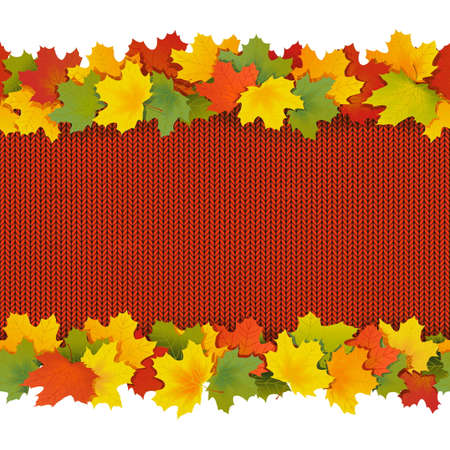 Knitted Border with Maple Leaves isolated on white backgroundのイラスト素材