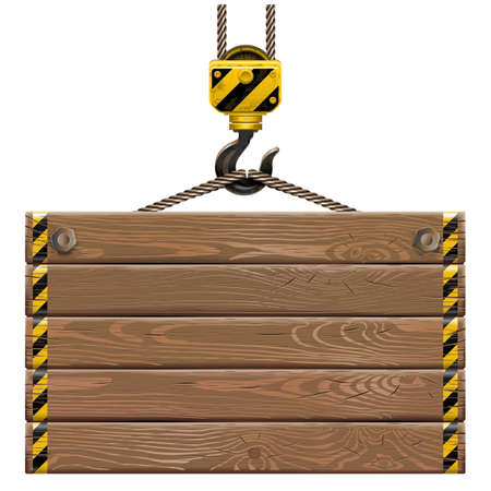 Wooden Frame with Crane Hook isolated on white backgroundのイラスト素材