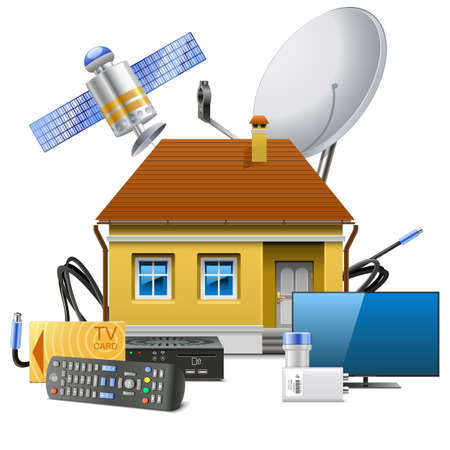Vector House with Satellite Equipment isolated on white backdropのイラスト素材