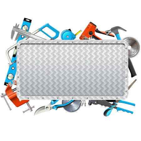 Vector Metal Frame with Hand Tools isolated on white backgroundのイラスト素材