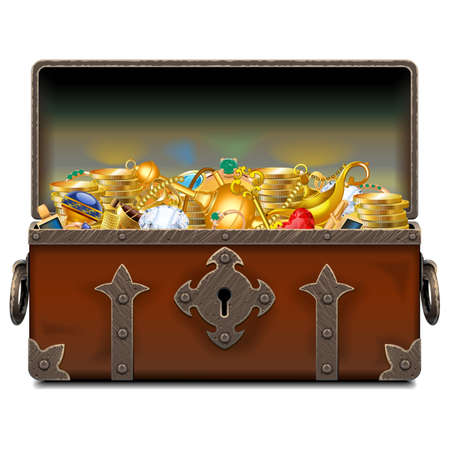 Vector Old Pirate Forged Chest with Gold isolated on white background