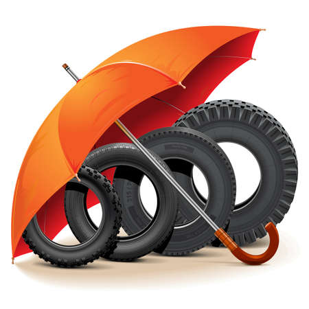 A Vector Car Tires with Umbrella isolated on white backgroundのイラスト素材
