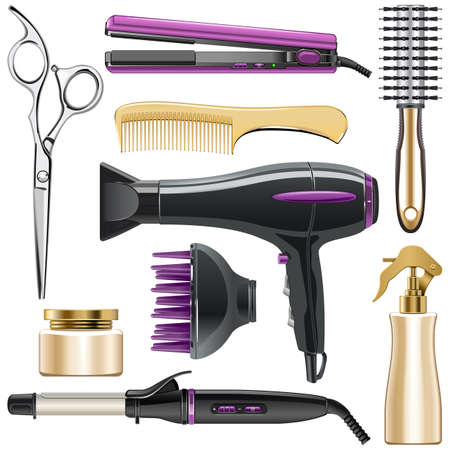 Vector Hair Styling Icons isolated on white backgroundのイラスト素材