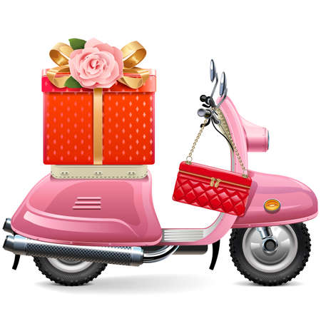 Vector Pink Scooter with Gift isolated on white backgroundのイラスト素材