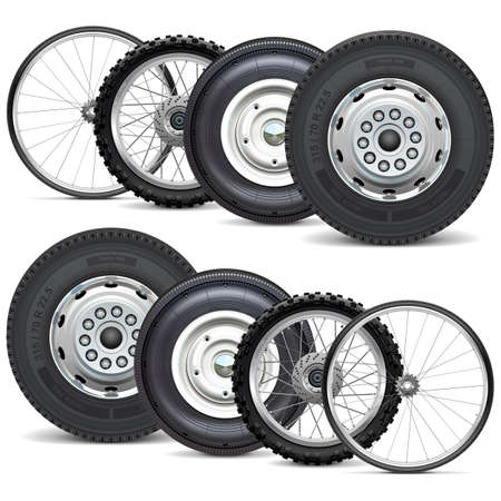 Vector Vehicle Wheels Double Set isolated on white background