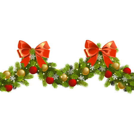 Vector Christmas Fir Wave Border isolated on white backgroundのイラスト素材