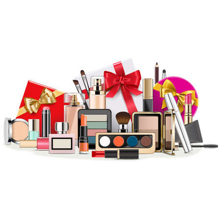 Vector Gift Concept with Makeup Cosmetics isolated on white backgroundのイラスト素材