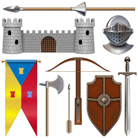 Vector Knight Armor Icons Set 1 isolated on white backgroundのイラスト素材