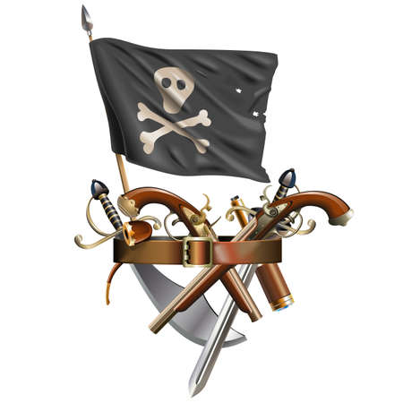 Vector Weapon Belt with Pirate Flag isolated on white backgroundのイラスト素材