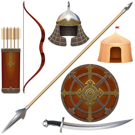 Vector Nomadic Knight Armor Icons Set 4 isolated on white backgroundのイラスト素材