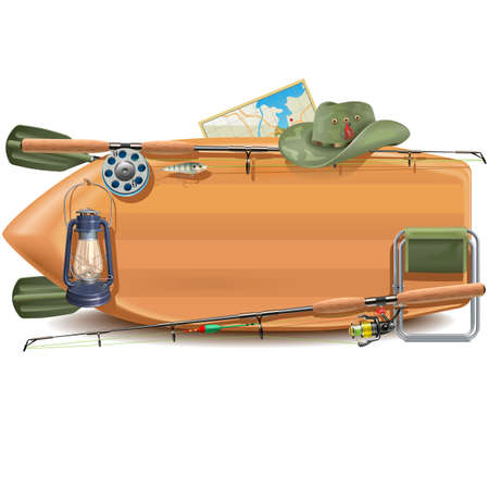 Vector Frame with Fishing Boat isolated on white backgroundのイラスト素材