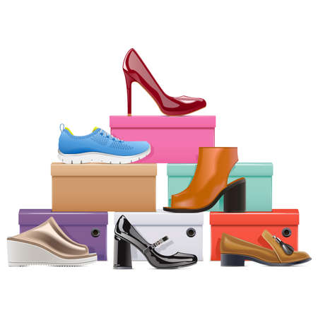 Vector Shoes Store Concept isolated on white backgroundのイラスト素材